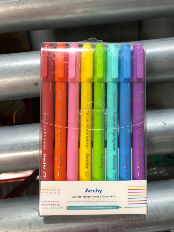 Photo 1 of AECHY 8PCS Curve Highlighter Pen Set, Dual Tip Marker Pens 