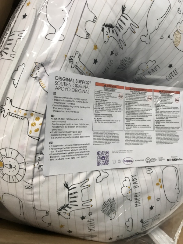 Photo 2 of Boppy Nursing Pillow and Positioner - Original, Notebook Black and White with Gold Animals, Breastfeeding, Bottle Feeding, Baby Support, with Removable Cotton Blend Cover, Awake-Time Support