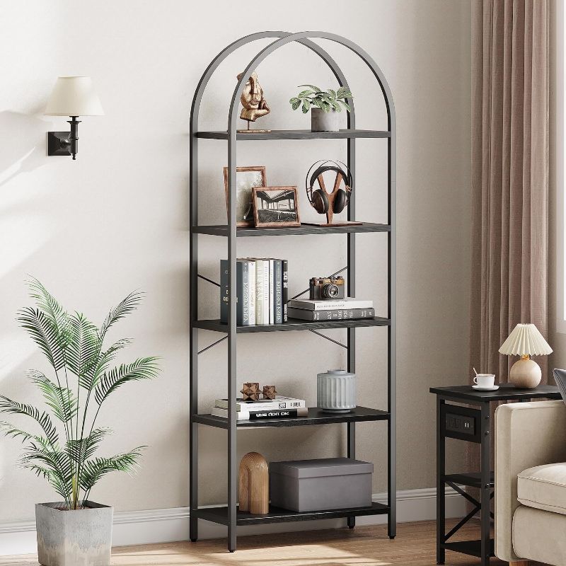 Photo 1 of 
IDEALHOUSE Bookshelf 5 Tier Bookcase Arched Display Racks Tall Standing Bookshelves Metal Frame Open Storage Rack Shelf Large Black Book Shelf for Bedroom, Living Room, Home Office