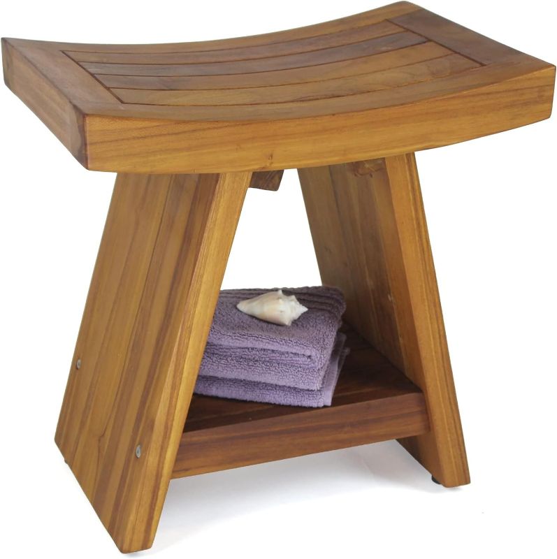 Photo 1 of **DAMAGE NON FUNCTIONAL**
AquaTeak Patented 18" Asia Teak Shower Bench with Shelf