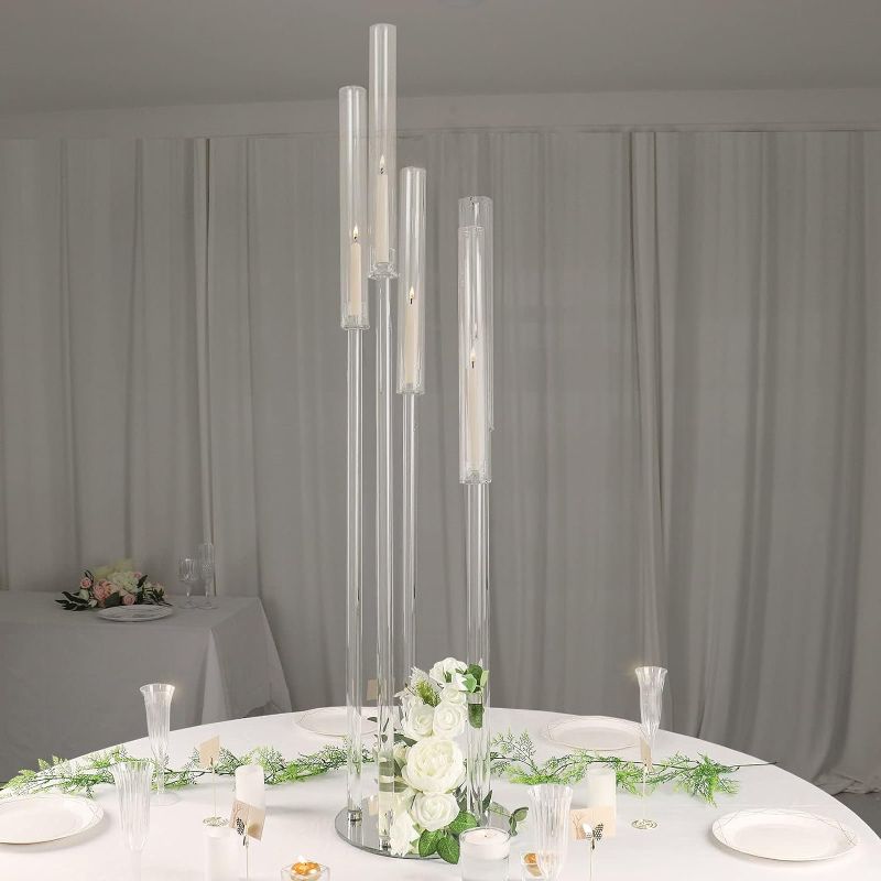 Photo 1 of  Clear 5-Arm Crystal Round Cluster Taper Candelabra Candle Holders