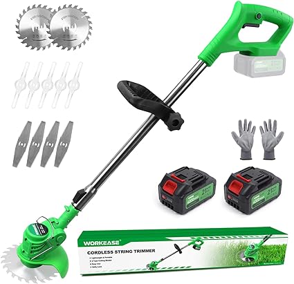 Photo 1 of Weed Eater with Blades Battery Weed Wacker with Charger, 21V Lightweight Weed Trimmer with 2 Li-Ion Battery & 11 Cutting Blades, 47 Inch Powerful Weed Eater for Lawn, Yard, Garden Trimming & Pruning