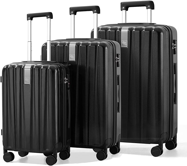 Photo 1 of Hanke 20/24/29 Inch Carry On Luggage Sets 3 Piece Hard Shell Suitcases with Spinner Wheels Extra Large TSA Luggage Rolling Suitcase Travel Nestable Storage(Jet Black)