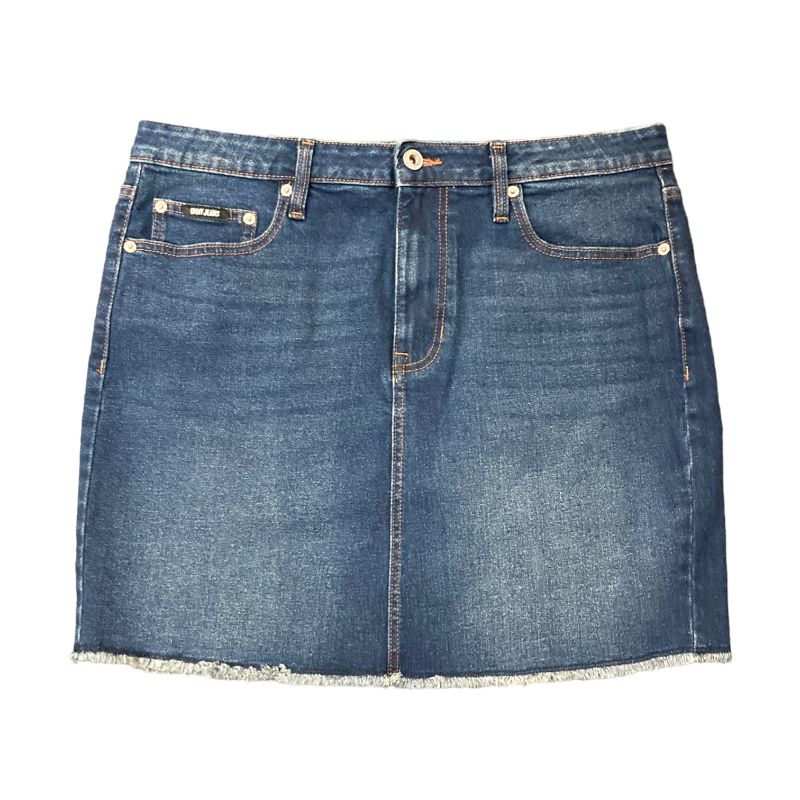 Photo 1 of DKNY Jeans Women's 17" A-Line Frayed Raw Hem Denim Skirt (Nom/Nomad,6)
