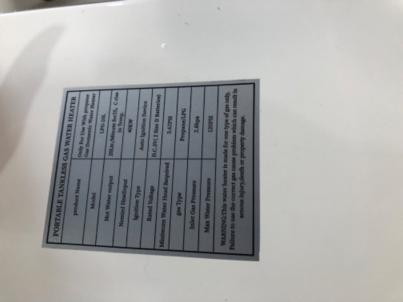 Photo 2 of **PARTS ONLY-SEE COMMENTS** Tankless Water Heater 5.26GPM 20L Outdoor Portable GasHot Water Heater Instant Propane Water Heater with Digital Display Multi-Protection for Camping Trips Boat Cabins