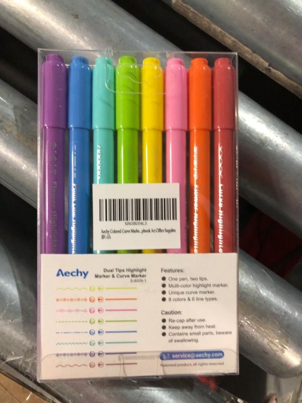 Photo 2 of AECHY 8PCS Curve Highlighter Pen Set, Dual Tip Marker Pens 