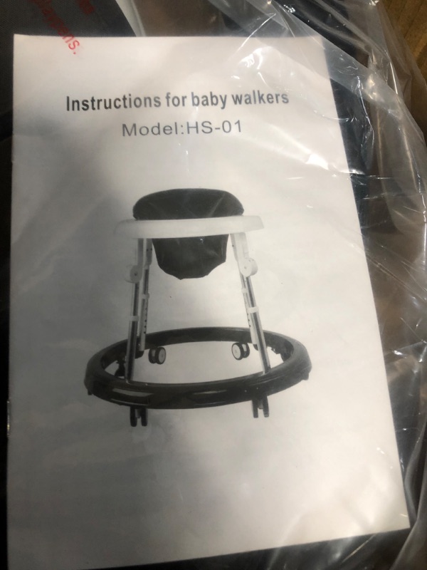 Photo 2 of Baby Walker with Wheels, Foldable Baby Walker for Boys Girls, Activity Mute Anti-Rollover Infant Walker Adjustable Height Baby Push Walkers for Toddler 6-18 Months (Black)