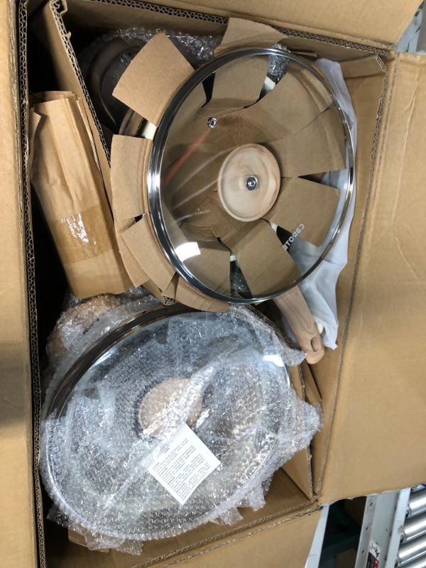 Photo 1 of **USED BUT APPEARS NEW**  CAROTE Pots and Pans Set Nonstick, White Granite Induction Kitchen Cookware Sets, 10 Pcs Non Stick Cooking Set w/ Frying Pans & Saucepans(PFOS , PFOA Free) 10 pcs White Granite Cookware Set