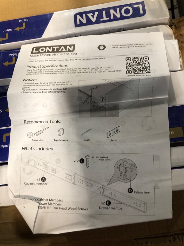 Photo 2 of 10 Pairs Soft Close Drawer Slides 20in - LONTAN - SL4502S3-20 Ball Bearing and Full Extension Dresser Drawer Slides 100lb Capacity  for Cabinet 20'' Drawer Slides 10 Pairs