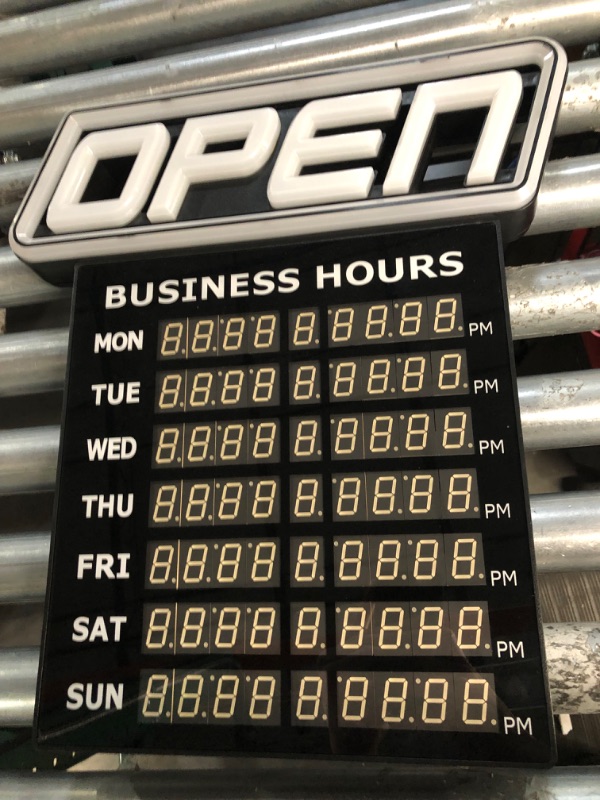 Photo 2 of GLI Led Open Sign with Business Hours – Stand Out with 1000’s Color Combos to Match Your Brand, – Neon Flash, or Scroll – Programmable App, 15 x 16.5 inch