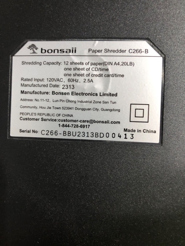 Photo 6 of **POWERS ON** **SEE CLERK NOTES** Bonsaii 12-Sheet Micro Cut Shredder