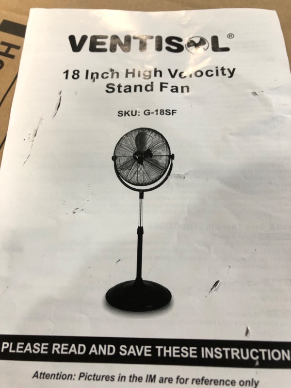 Photo 3 of **DENTED, SEE PHOTOS** VENTISOL 18 Inch Tilting Pedestal Fan, 3-Speed High Velocity Stand Fan 4,012CFM Heavy-duty Metal Construction for Commercial, Residential,Industrial,Warehouse,Worksites,Gym,Garage 18"