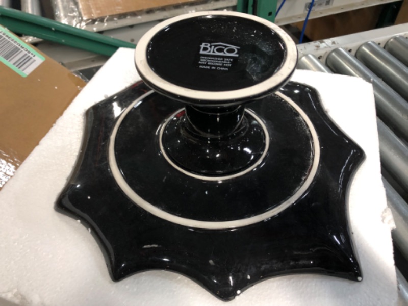 Photo 4 of **NON-REFUNDABLE HALLOWEEN  ITEM** Bico Halloween Spider Web 12.7 inch Black Ceramic Cake Stand, for Holding Cakes, Desserts, Microwave and Dishwasher Safe