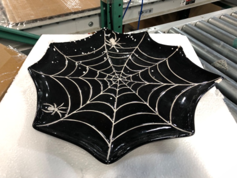 Photo 2 of **NON-REFUNDABLE HALLOWEEN  ITEM** Bico Halloween Spider Web 12.7 inch Black Ceramic Cake Stand, for Holding Cakes, Desserts, Microwave and Dishwasher Safe