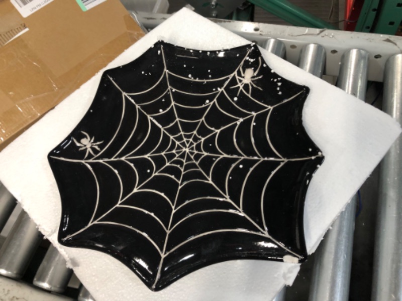 Photo 3 of **NON-REFUNDABLE HALLOWEEN  ITEM** Bico Halloween Spider Web 12.7 inch Black Ceramic Cake Stand, for Holding Cakes, Desserts, Microwave and Dishwasher Safe