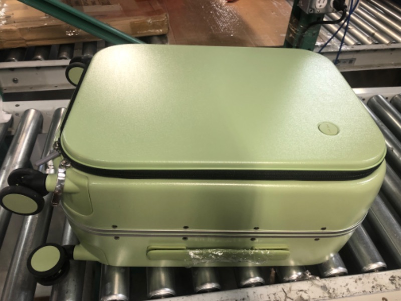 Photo 1 of **USED BUT APPEARS NEW**  Carry On Luggage, 20'' Suitcase with Front Laptop Pocket, Travel Rolling Luggage Aluminum Frame PC Hardside with Spinner Wheels & TSA Lock and Cover - Avacado Green 