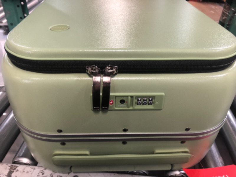 Photo 2 of **USED BUT APPEARS NEW**  Carry On Luggage, 20'' Suitcase with Front Laptop Pocket, Travel Rolling Luggage Aluminum Frame PC Hardside with Spinner Wheels & TSA Lock and Cover - Avacado Green 