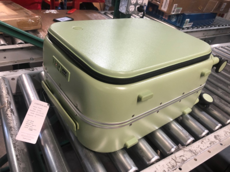 Photo 5 of **USED BUT APPEARS NEW**  Carry On Luggage, 20'' Suitcase with Front Laptop Pocket, Travel Rolling Luggage Aluminum Frame PC Hardside with Spinner Wheels & TSA Lock and Cover - Avacado Green 