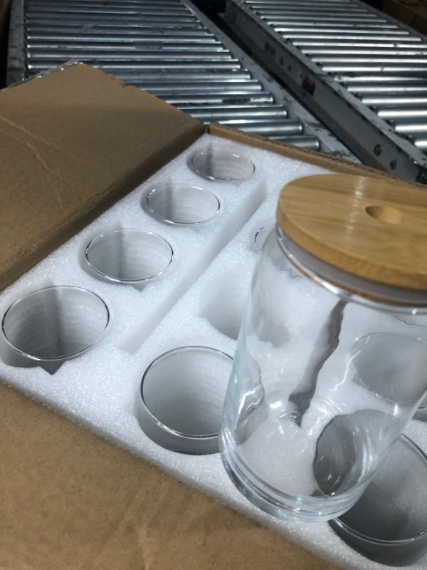 Photo 1 of [ 12pcs Set ] Glass Cups with Bamboo Lids and Glass Straw - Beer Can Shaped Drinking Glasses, 16 oz Iced Coffee Glasses