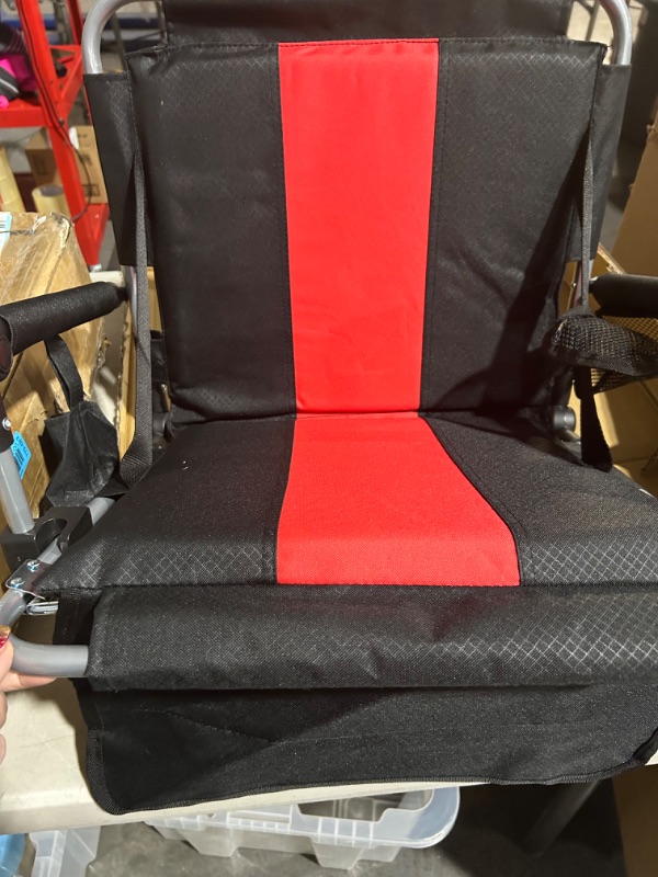 Photo 3 of ALPHA CAMP Stadium Seat Chair for Bleachers with Back & Arm Rest Black Red