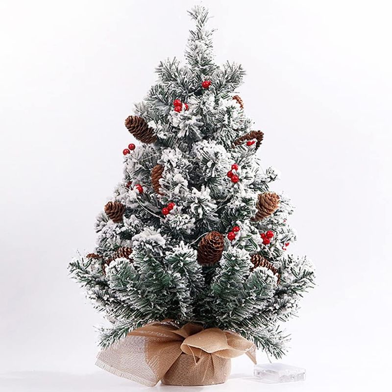 Photo 1 of **Stock photo for reference** Pre-lit Artificial Mini Snowy White Christmas Tree, 22 Inch Small Table Top 