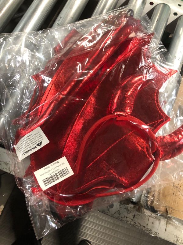 Photo 1 of 4Pcs Red Devil Costume Set Demo Horn Headband with Devil Wing and Devil Tail (4pack)