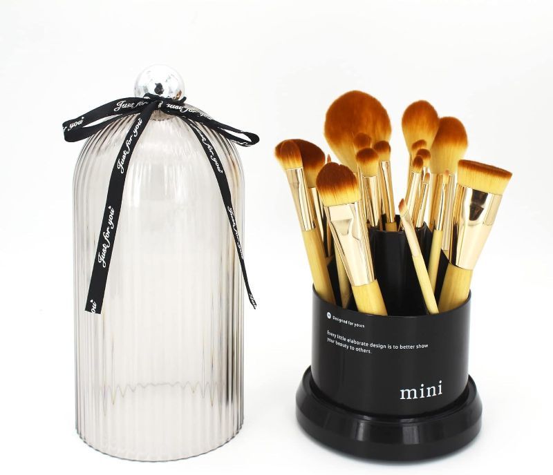 Photo 1 of JONKASIPA Makeup Brush Holder with Lid 360° Rotating 