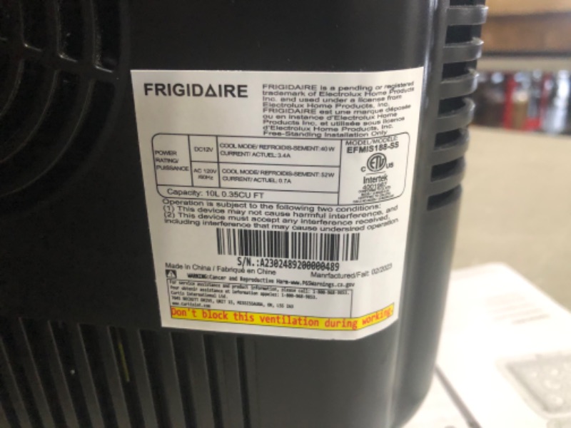 Photo 4 of ***NOT FUNCTIONAL - NONREFUNDABLE - FOR PARTS - SEE NOTES***
FRIGIDAIRE Portable 10L, 15-can Mini Fridge Brushed Stainless Rugged