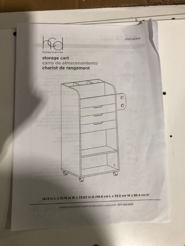 Photo 5 of **PARTS ONLY** *SEE NOTES* Honey Can Do 3-Drawer Craft Storage Cart CRT-06345 White