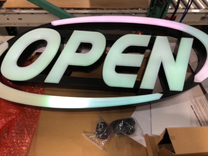 Photo 2 of GLI Led Open Sign for Business – Stand Out with 64 Super-Bright Color Combos to Match Your Brand, Programmable App – Neon Flash, or Scroll – 15 x 32 inch