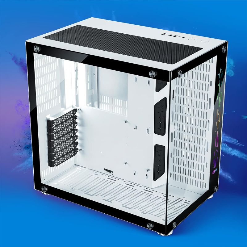 Photo 1 of GIM ATX Mid-Tower White Gaming PC Case 2 Tempered Glass Panels & Front Panel RGB Strip Computer Case Desktop Case USB 3.0 I/O Port, Magnet Dust Filter, Water-Cooling Ready (White-Glass)