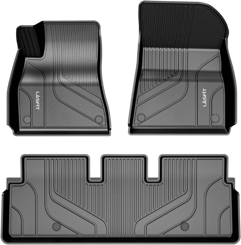 Photo 1 of LASFIT Floor Mats for Tesla Model 3 2022 2021 2020 2019 2018 2017, All Weather Guard Custom Fit TPE Car Liners, Front and Rear 2 Rows Set 2017-2020 Tesla Model 3