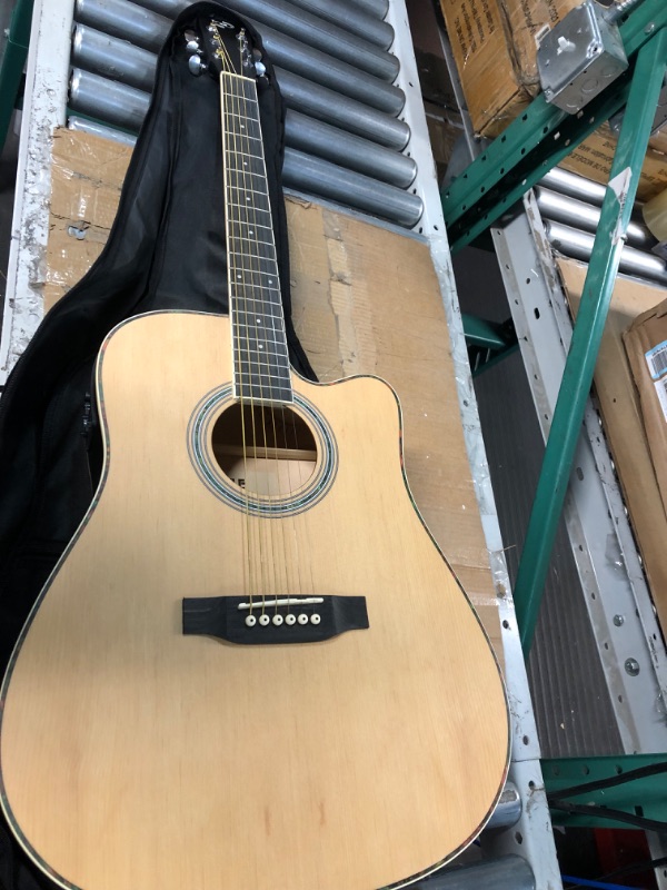 Photo 4 of Pyle Acoustic Electric Cutaway Guitar 4/4 Scale 41” Steel String Spruce Wood w/Gig Bag, 4-Band EQ, Clip On and Onboard Tuner, Picks, Shoulder Strap for Beginners and Students Natural Matte 41