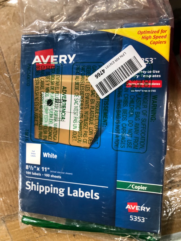 Photo 3 of Avery Labels for Copiers, Permanent Adhesive, 8-1/2" x 11", 100 Labels