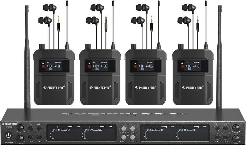 Photo 1 of Phenyx Pro Wireless in Ear Monitor System, Quad-Channel Wireless IEM System, Metal IEM w/ 4 Bodypacks, 4x25 UHF Frequencies Bundle with The Large Size Carrying Case