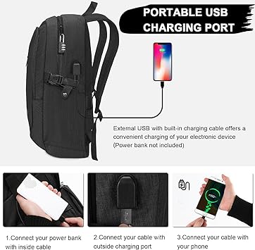 Photo 2 of Business Travel Laptop Backpack, Anti Theft Slim Laptop Bag with USB Charging Port for Men and Women, Water Resistant Computer Bag Fits 15.6 Inch Laptop and Notebook (Black) 15.6 inch Black