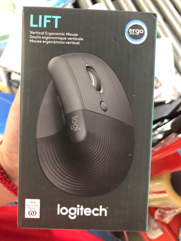 Photo 3 of Logitech Lift Vertical Ergonomic Mouse, Wireless, Bluetooth or Logi Bolt USB receiver, Quiet clicks, 4 buttons, compatible with Windows/macOS/iPadOS, Laptop, PC - Graphite Right-Handed Mouse GRAPHITE