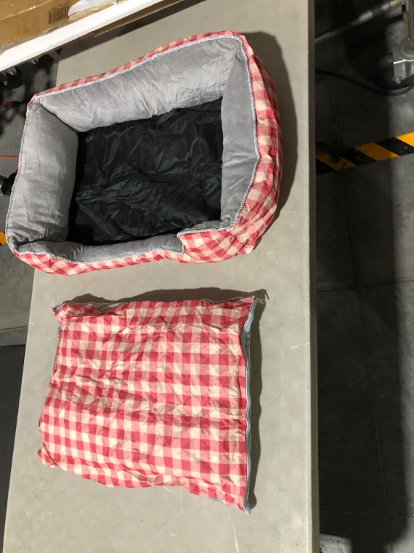 Photo 2 of **STOCK IMAGE REFERENCE ONLY** Grey/Red Plaid Pet Bed 25" x 18" 