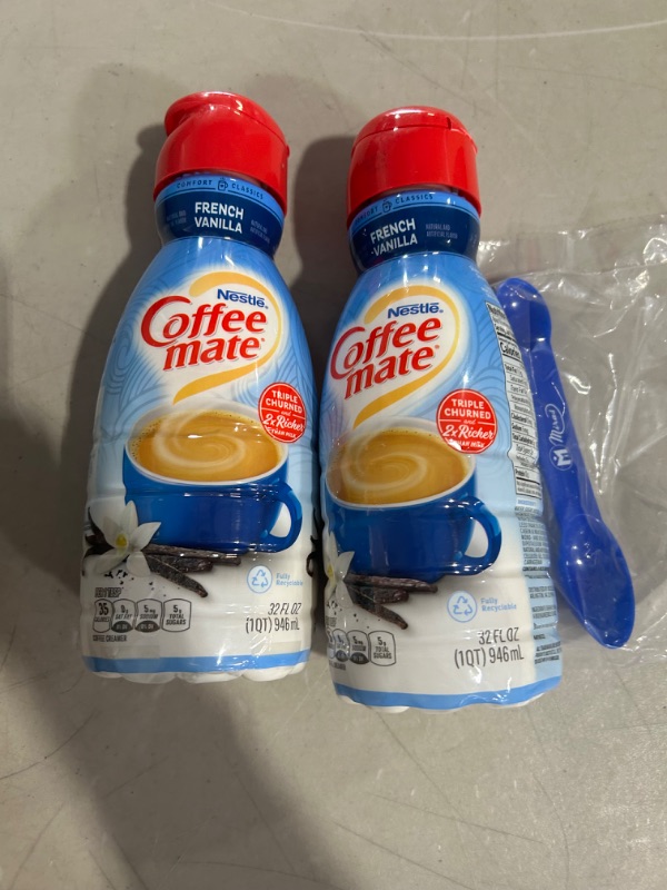 Photo 1 of (Pack of 2) Coffee Mate Sugar Free Zero French Vanilla Liquid Coffee Creamers 32 fl oz,  2-in-1 Blue Measuring Spoon Included