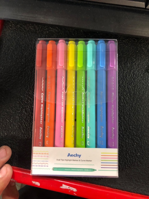 Photo 1 of AECHY 8PCS Curve Highlighter Pen Set, Dual Tip Marker Pens with 6 Different Curve Shapes & 8 Colors Mark Lines, Aesthetic Curve Marker Highlighter for Journal Planner School Supplies 8 Colors Marker + Curve Tip