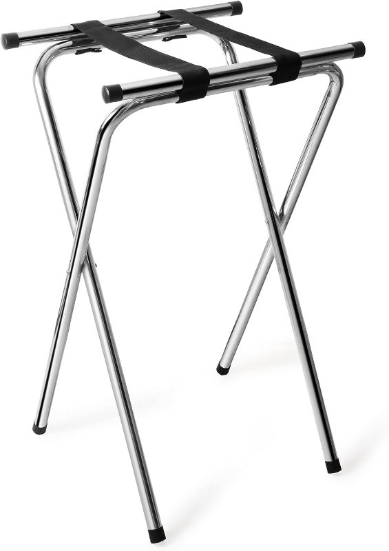 Photo 1 of New Star 20007 Mirror Chrome Finish Steel Double Bar Folding Tray Stand, 31-Inch, Silver