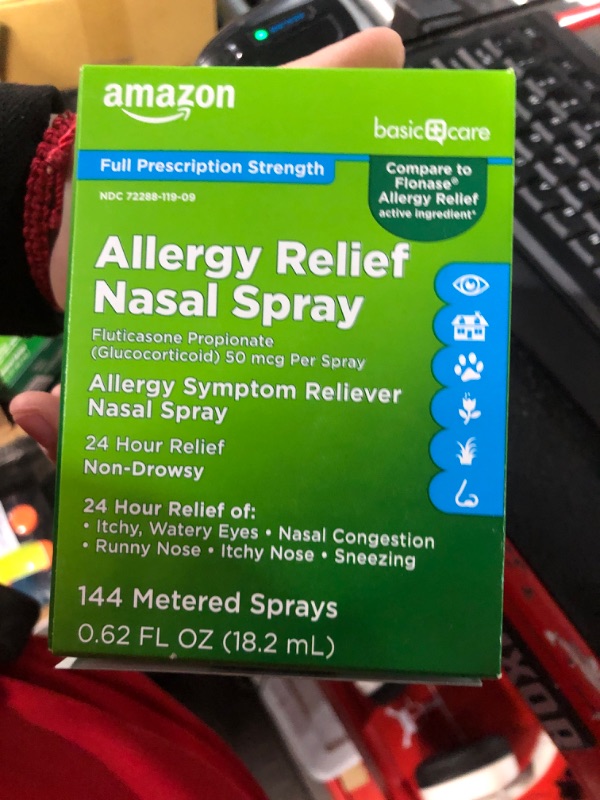 Photo 2 of Amazon Basic Care 24-Hour Allergy Relief Nasal Spray, Fluticasone Propionate (Glucocorticoid), 50 mcg, Full Prescription Strength, Non-Drowsy, 0.62 Fl Oz 0.62 Fl Oz (Pack of 1)