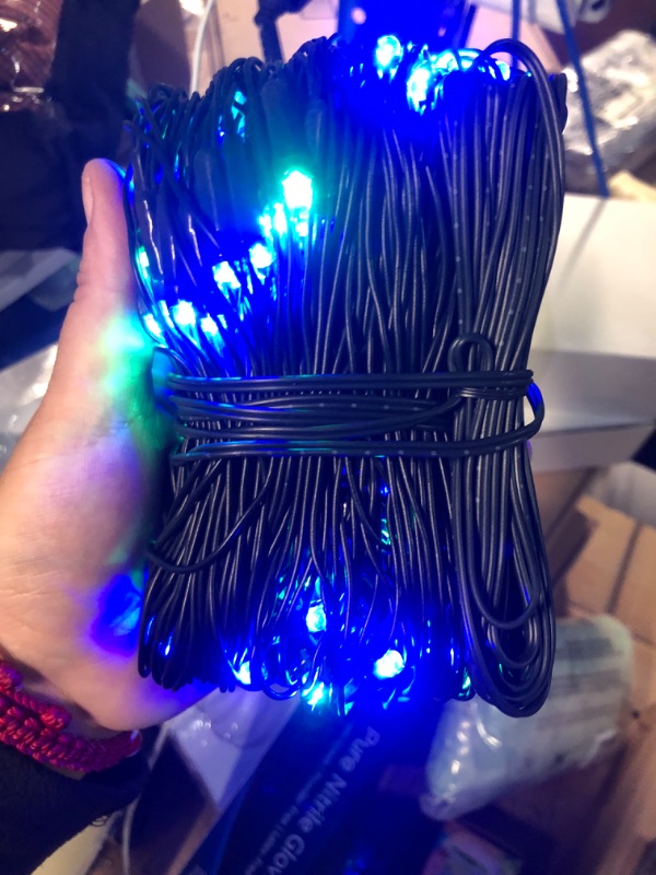 Photo 5 of Maojia Christmas Net Lights Outdoor - 200 LED 9.8ft*6.6ft Color Changing Mesh Net String Light with Remote, 8 Modes Waterproof Christmas Tree Lights for Bushes Lawn Garden Decor, Blue & Green Blue & Green Green Wire