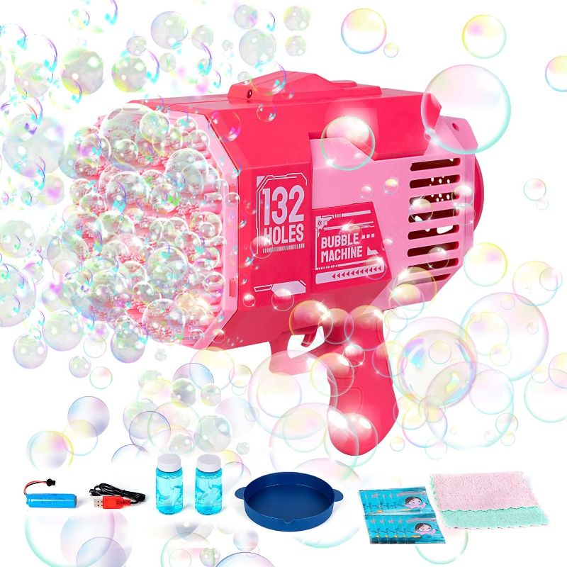 Photo 1 of 132 Holes Rocket Launcher Bubble Gun-LED Light up Bazooka Bubble Machine-Indoor and Outdoor Fun Toys-Suitable for Children's and Adult Wedding Parties, Bubble Toy
