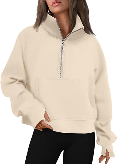 Photo 1 of AUTOMET Womens Sweatshirts Half Zip Cropped Pullover Fleece Quarter Zipper Hoodies Fall outfits Clothes Thumb Hole
SIZE MEDIUM