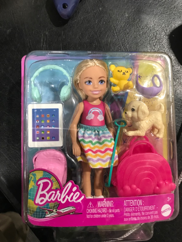 Photo 2 of Barbie Chelsea Doll & 6 Accessories, Travel Set with Puppy, Pet Carrier & Backpack That Opens & Closes, Blonde Small Doll