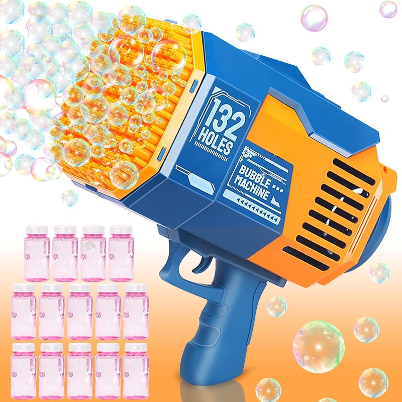 Photo 1 of Bubble Gun, Upgraded 132-hole Bubble Machine Gun with Color Light, Bazooka Bubble Machine, Suitable for Children Adults, Indoor and Outdoor Birthday Wedding Party Events
