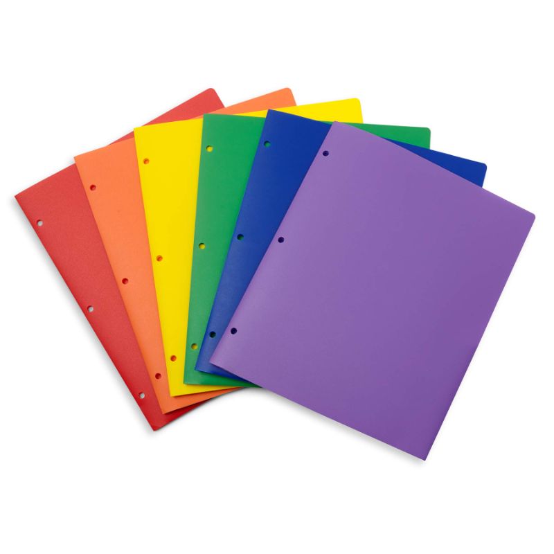 Photo 1 of Blue Summit Supplies Multicolor Plastic Two Pocket Folders with 3 Holes, Plastic Folders with 2 Pockets and Business Card Slot, 3 Hole Punched 2 Pocket Folders for School, Home, and Work, 12 Pack