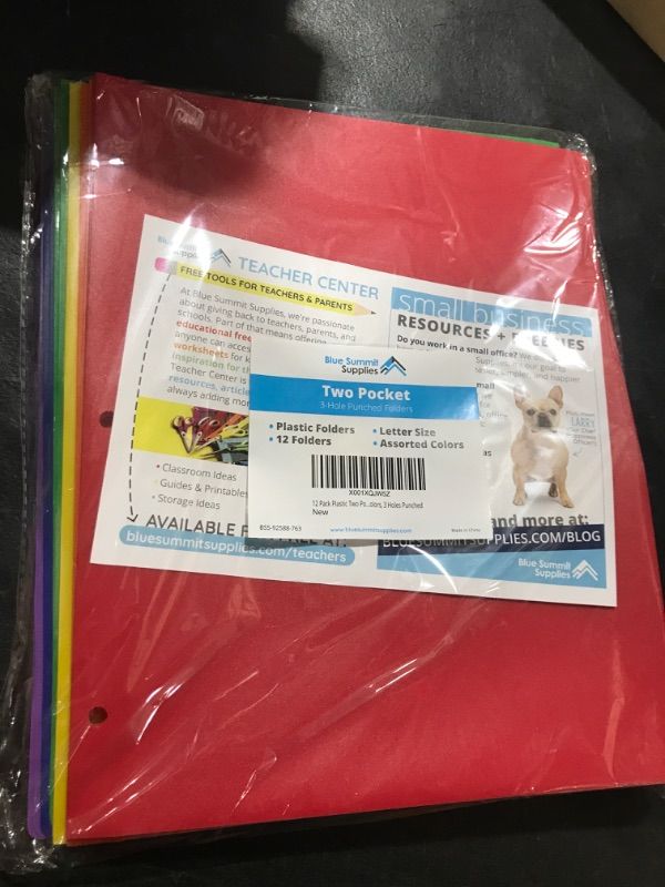 Photo 2 of Blue Summit Supplies Multicolor Plastic Two Pocket Folders with 3 Holes, Plastic Folders with 2 Pockets and Business Card Slot, 3 Hole Punched 2 Pocket Folders for School, Home, and Work, 12 Pack