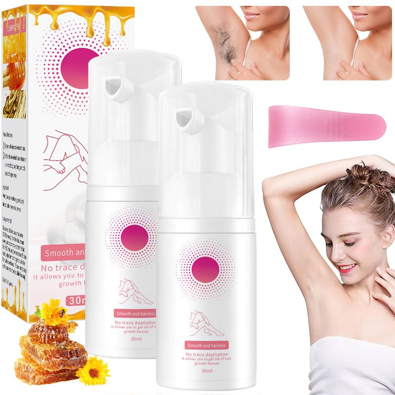 Photo 1 of 2PCS Beeswax Hair Removal Mousse, Gentle Beeswax Hair RemovalMousse, Hair Removal Spray, Body Hair Removal Foam Spray for Women and Men, Fast Hair Removal, Gentle & Skin Friendly (2PCS*30ML)